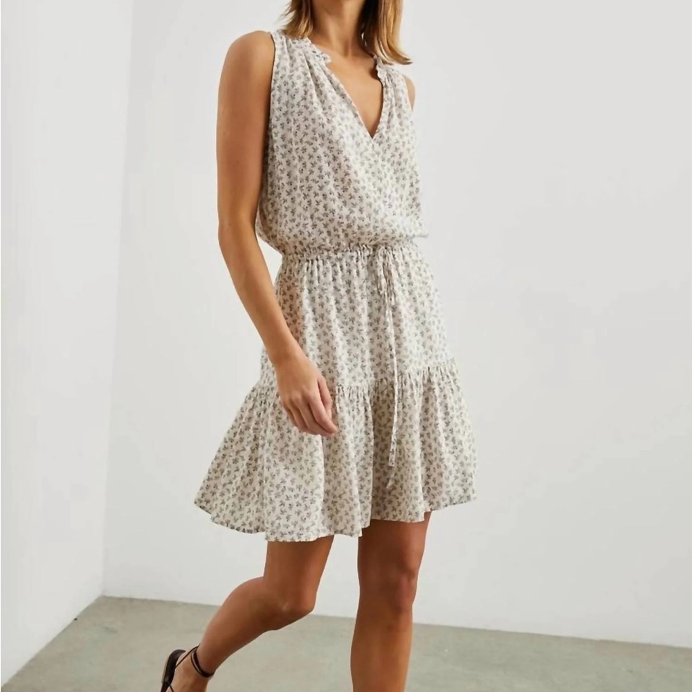 Rails Albany Bella Floral Dress Ruffle Drawstring Waist White Gray Sz M NEW